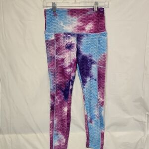 Womens Tie-Dye Capri Style Leggings Lightweight Waffle Texture Size Small